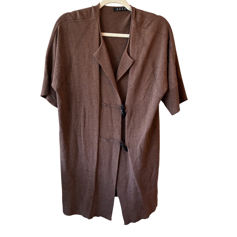 Lagenlook ZOZO Toggle Cardigan Short Sleeve Women Size L Chocolate Brown